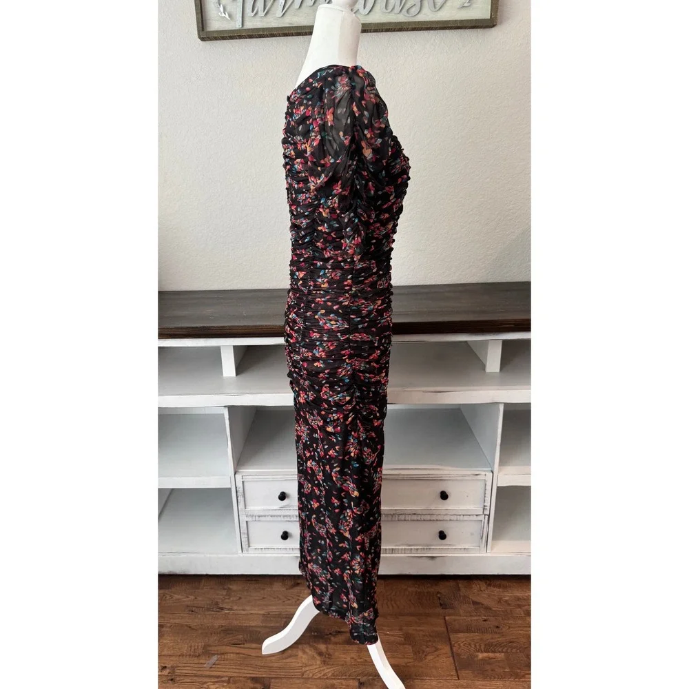 Free People Brielle Midi Dress Floral Ruched Keyhole Back Twilight Size S